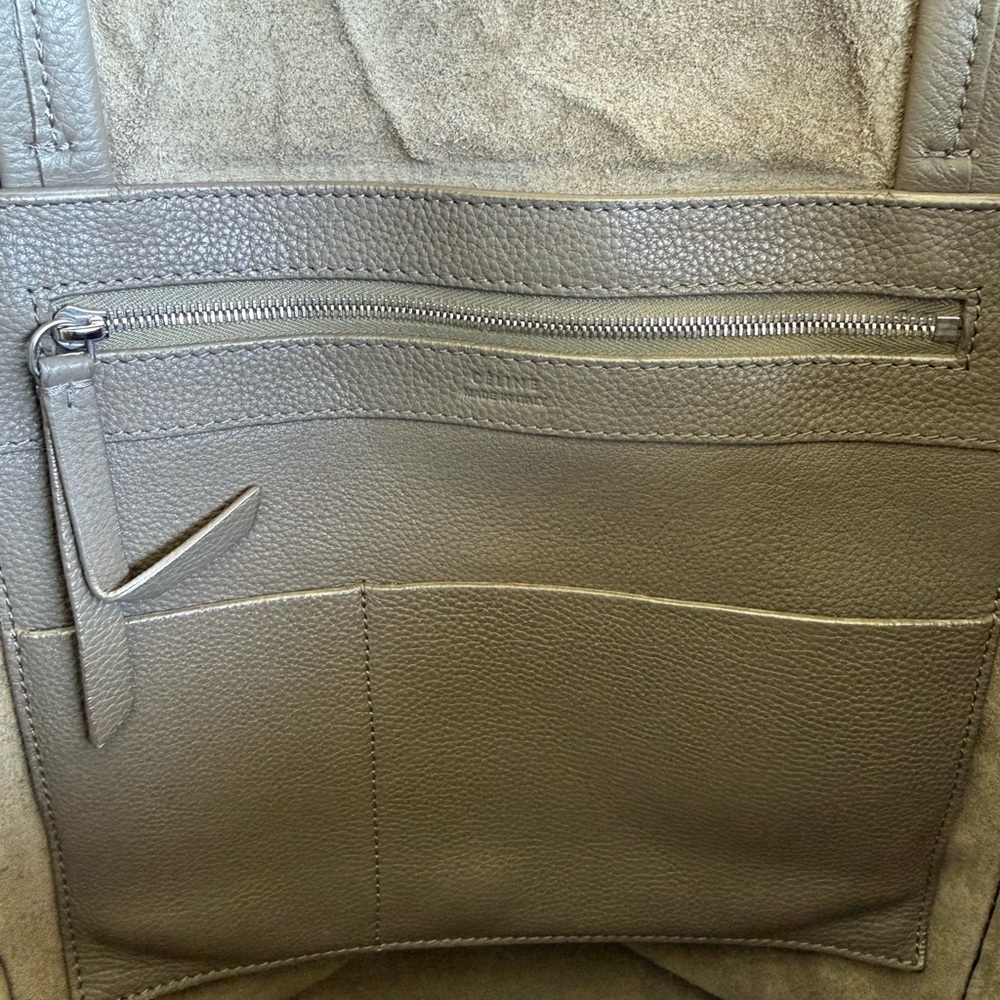 Celine Leather Cabas Tote Bag with Removable Pouch - Gray - Picture 4 of 8